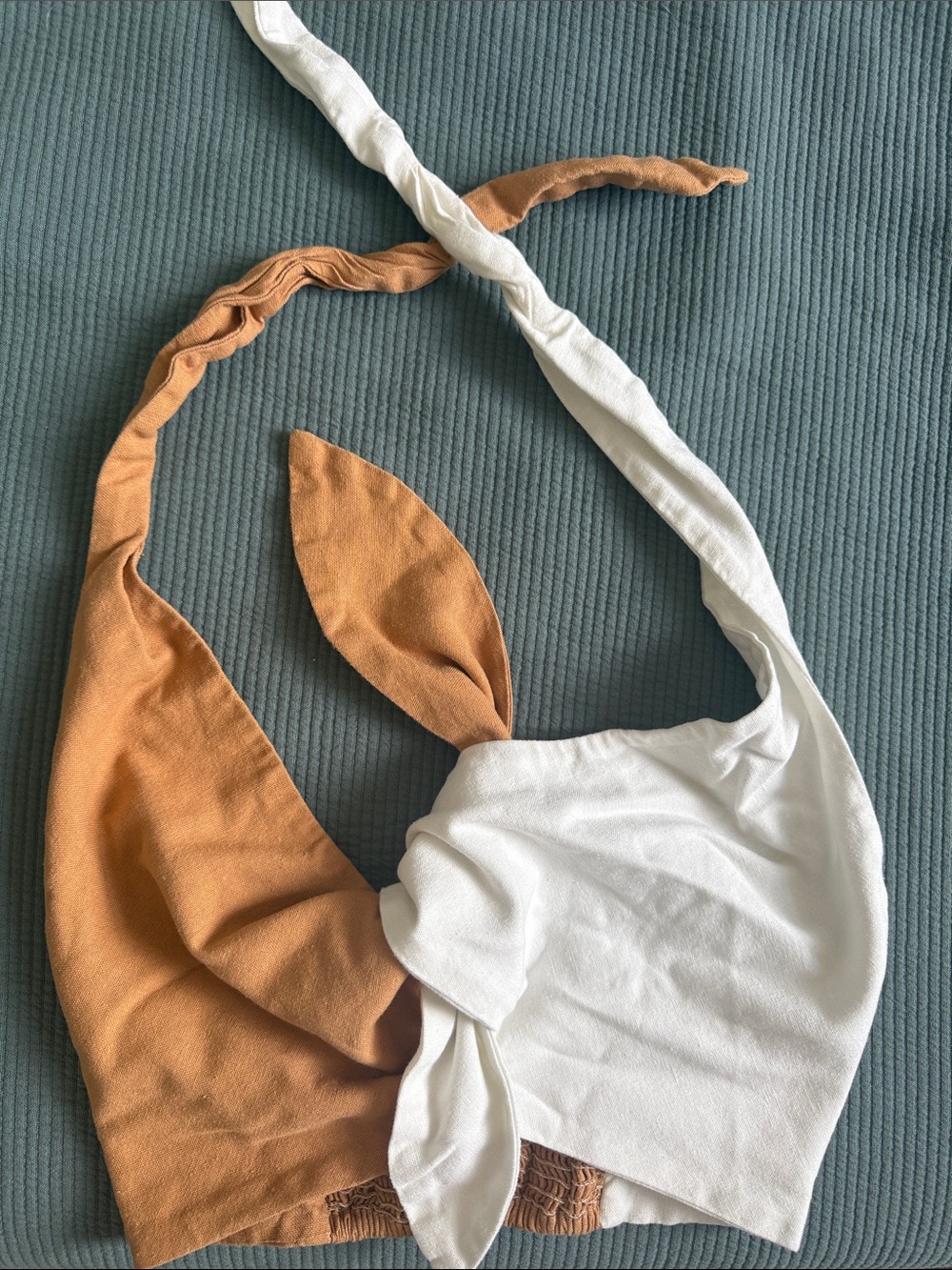 Two-Tone Knot Bandeau Bralette — White & Brown